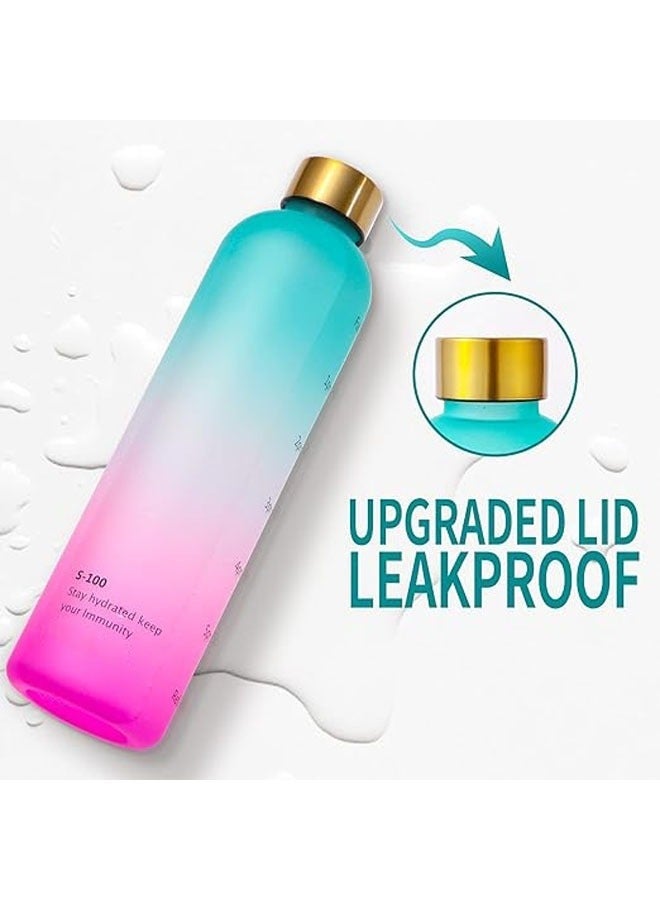 YelaJoy 34oz/1000ml Motivational Sports Water Bottle with Time Marker, Leak-Proof & BPA-Free with Shoulder Strap for Gym, Fitness & Outdoor (Gradient Blue Pink) - Image 4